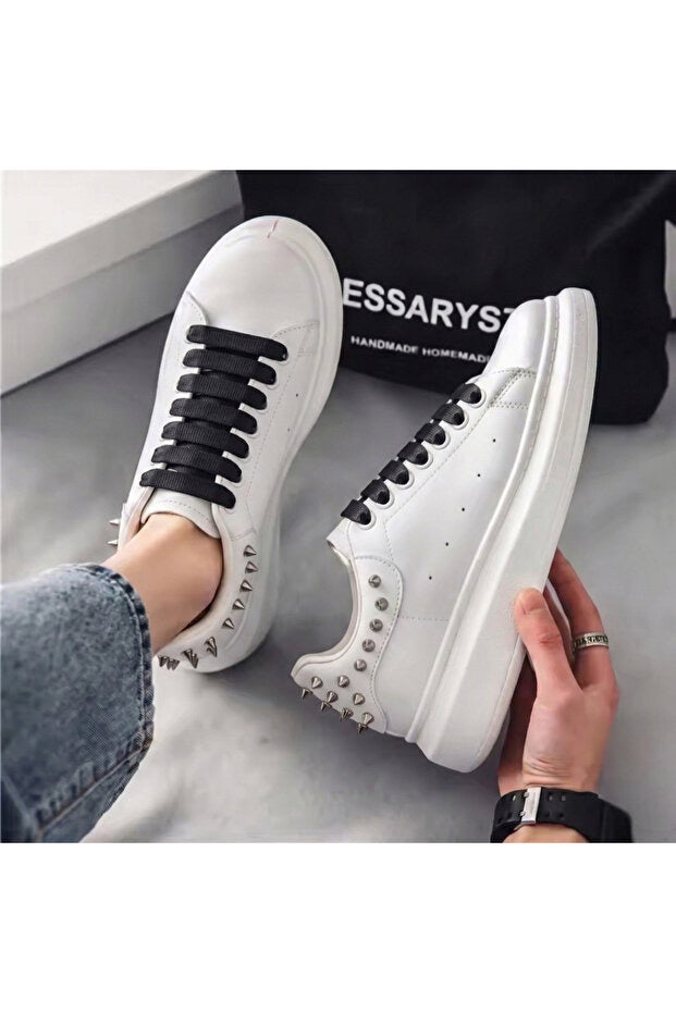 Sneakers Alexander Mq Unisex Albi – Adidași premium cu ținte și șireturi contrast